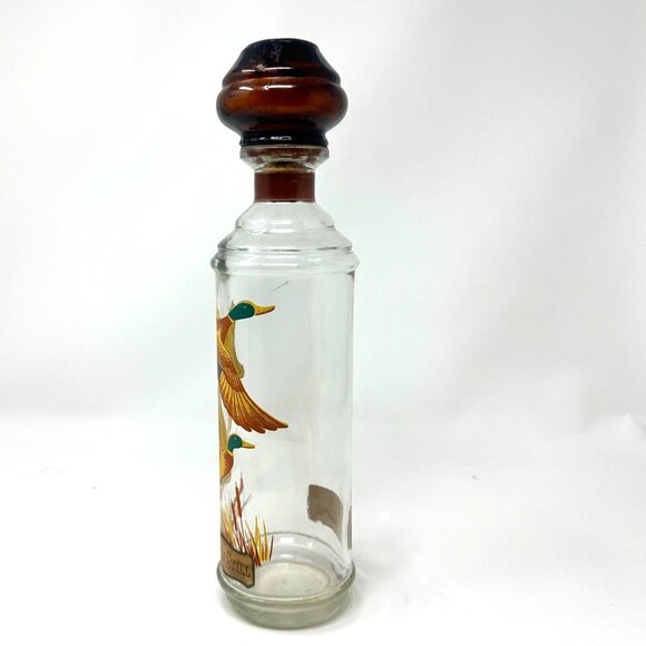 Vtg Cabin Still Bourbon Glass Decanter Sportsman Mallard Duck Amber Stopper - Picture 3 of 16